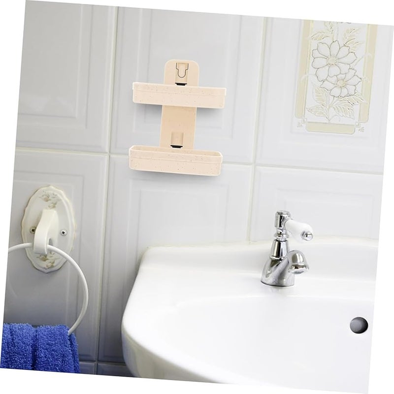 Beige Double Layer Wall Mounted Soap Dish Holder Self Adhesive Bathroom Kitchen Organizer - Image 3